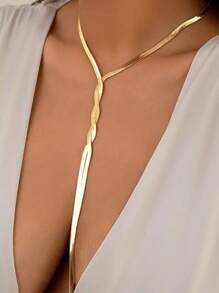 1pc Sexy Retro Simple And Elegant Hand Move Flat Snake Long Tassel Y-Shaped Necklace Exquisite Party And Beach Ladies Jewelry Festival Party Gift, Rave
