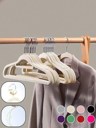 5/10/20pcs Flocked Hangers For Home & Adult Use, Non-Slip Clothes Hanger Prevents Shoulder Angle Bulging, Space Saving Wardrobe Storage, Suitable For Hanging Delicate Garments, Clothes Rack For Apparel Store, Suits, Tops, Ties, Shirts, Dresses And Pants