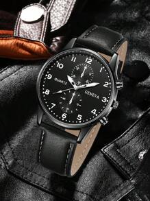 5 peças de pulseira preta masculina, pulseira de relógio de quartzo com escala de algarismos arábicos, elegante e empresarial, adequada para decoração diária ou presentes de Natal