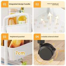 三层黑色滚动储物推车，耐用塑料材质，便携式收纳架，适用于浴室、厨房和客厅 - 360°旋转底座，方便存放和取用物品，室内外均可使用，浴室收纳方案 | 现代储物推车 | 耐用塑料置物架，浴室收纳整理架