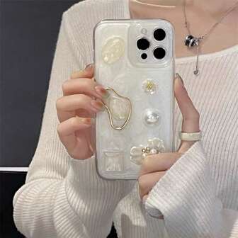 1 个 3D 树脂花、珍珠和宝石防摔手机壳，适用于 16 Pro Max/16/16 Pro/16 Plus/15/15 Pro Max/15 Pro/15Plus/11/11Pro/11ProMax/12/13/14 Pro/11Pro/12Pro/12ProMax/13 Pro/13 Max/13 Pro/14 Pro/14 May/14Plus/12 Mini/13 Mini，创意设计