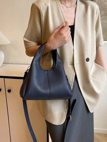 Women's Fashionable Tote Bucket Bag, Stylish Minimalist Elegant Large Capacity, Deep Blue Color, Suitable For Shoulder Wear - Blue - View 3