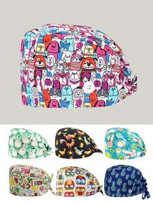 可调节纽扣工作帽，棉质工作帽吸汗带，弹性绷带系带帽，男女通用，均码 - 彩色 - 查看 1