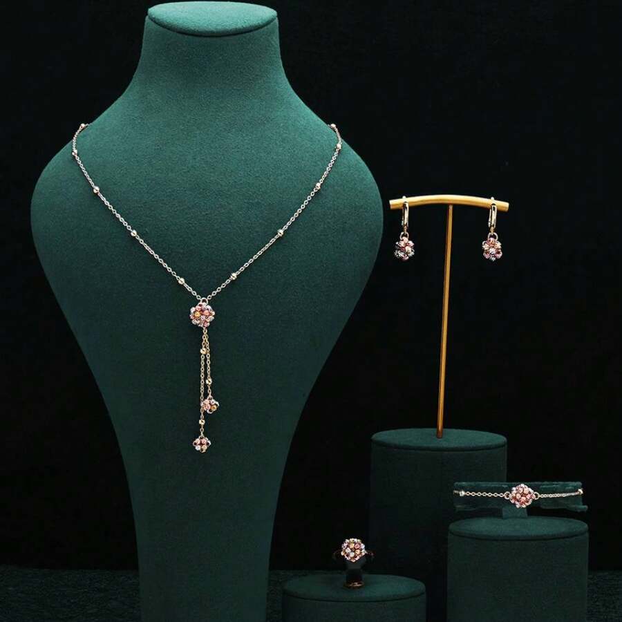 Simple Design Women Gold Plated Wedding Bridal Jewelry Set Dubai Nigeria 4pcs Accessories Gold Plated