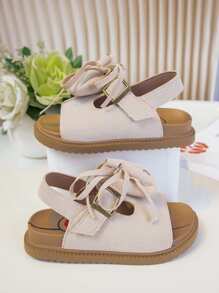 Zomerse kindersandalen met strikversiering, prinsessenstijl, comfortabele platte sandalen met klittenbandsluiting voor meisjes