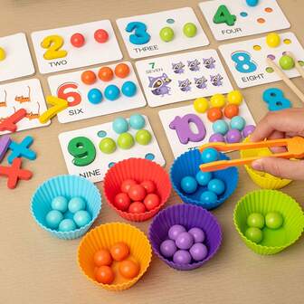 1 件数学早教玩具-婴儿益智串珠游戏-数字颜色认知匹配拼图，适合儿童精细动作玩具和亲子互动
