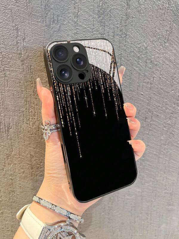 1 pieza Funda de teléfono de vidrio templado de alta definición con diseño minimalista de lluvia de meteoros, compatible con Apple 17 Pro Max/17 Air/16 Pro Max/15/14 Plus/13/12/11/XR/8P y Galaxy S25/S24/S23 Ultra/S22/S20/Note20/Note10/A56/A53/A34/A14/A11/A05/A03S