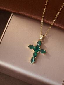 Colar com pingente de cruz de zircônia retrô punk, colar personalizado com cruz, estilo popular europeu e americano para mulheres, 1 peça