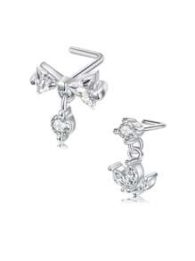 AVYRING 2 Peças 20g Brinco de Nariz Pendente em Formato de L Pendente para Mulheres, Brinco de Nariz de Aço Inoxidável com Flor de Zircônia Cúbica, Argola de Nariz Pendente, Joia de Piercing de Nariz