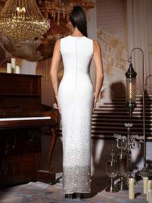 Modphy 全新奢华水钻无袖性感紧身长款铅笔裙绷带连衣裙，正式婚礼派对礼服 - 白色 - 查看 6