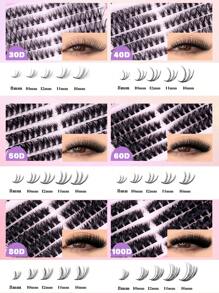 570 قطعة / 540 قطعة من عناقيد الرموش 30D+40D+50D+60D+80D+100D لتمديد الرموش DIY من فرو الأرانب الصناعي - رموش عناقيد فردية ذات حجم طبيعي وتجعيد D ممتاز للاستخدام المتكرر وخفيفة الوزن وسهلة التطبيق