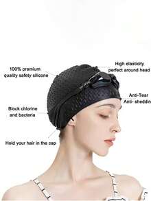 Unisex Silicone Swimming Cap Large Bathing Caps For Long Hair Professional Waterproof Ear Protection Provides High Elasticity - Multicolor - View 7