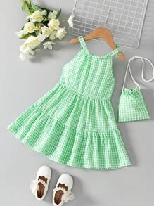 Vestido de princesa con mangas abullonadas y estampado floral diminuto para niñas, nueva llegada de verano