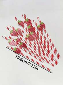 6pcs/Set Paper Straws, Red/Pink, Cute Shapes For Milkshake Juice Boba Tea, Birthday Party Supplies, Creative Paper Strawberry Drink Straw Decor For Cake Desserts