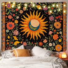 1 pezzo Arazzo in poliestere colorato con sole e fiori, opera d'arte da parete decorativa di stile bohémien, ideale per decorare il soggiorno, la camera da letto, lo studio di yoga e lo spazio di meditazione, un'idea regalo unica per gli amanti della natura