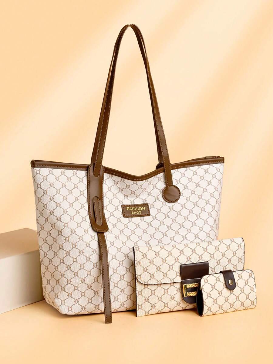 3pcs High-End Fashionable Versatile Tote Bag Set For Women, Large Capacity - White - View 1