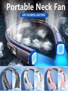 1pc Neck Hanging Fan, Bladeless Portable Neck Fan, Long Battery Life, 5 Adjustable Speeds, LED Display, Dimmable Light, Suitable For Students, Office, Outdoor Travel, Perfect Gift, Holiday Essential