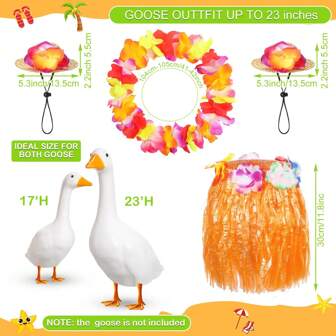 2pcs Hawaiian Porch Goose Outfits For Cement Goose 23"/ 17'' Statue, Including 2 Summer Straw Hats, Hawaiian Lei, And Luau Grass Skirt For Party Yard Outdoor Decor