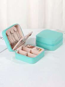 A Jewelry Storage Box With A Makeup Mirror, Portable Travel Zipper Jewelry Box, Simple Travel And Home Jewelry Box, Fashionable Personalized Leather Mini Jewelry Box For Earrings, Necklaces, Rings Storage, Dust-Proof Small Jewelry Storage Box, Jewelry Accessory Storage Box And Vanity Box, Perfect For Storing Rings, Pendants, Earrings, Ties, Bracelets, Great Gift For Girlfriend, Mother's Anniversary, Men's & Women's Gifts