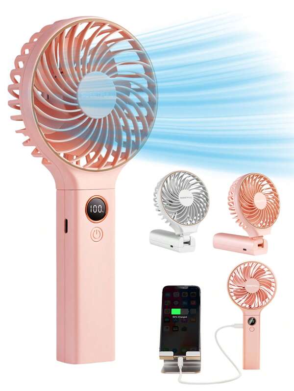 sweetfull مروحة محمولة يدوية، مروحة ب- 6 سرعات، شاشة عرض LED، مروحة سفر شخصية صغيرة مزودة بإمداد طاقة احتياطي، مروحة كهربائية قابلة للطى للنساء، للتبريد الصيفي والشاطئ والسفر