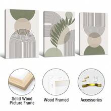 3pcs Modern Optional Frame Nordic Sage Green Botanical Posters Prints Pictures Abstract Boho Geometric Wall Arts Canvas Painting For Living Room Home Decor ,Wall Art With Frame - Multicolor - View 9