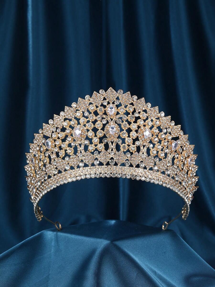 Elegant Baroque Style Bridal Crown, Gold-Color Metal Gem Decorated Headband For Women. Suitable For Wedding, Birthday Party, Halloween Party, Ladies Attire Decoration.