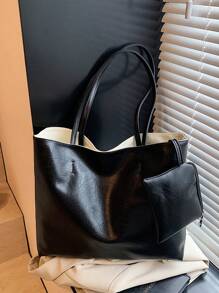 1 حقيبة كتف للنساء، حقيبة مركبة مع جيب داخلي، مناسبة للسيدات وسيدات الأعمال والموظفات، للعمل والانتقال واليوم الدراسي والإجازات، مصنوعة من نسيج بملمس، لون أحادي بسيط، سعة تخزين كبيرة، مصنوعة من مادة البولي يوريثان مناسبة للتسوق مع الأصدقاء والتنزه