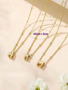 Small Chunky Alphabet Balloon 3D Letter Initials Gold Plated Pendant Necklace For Women Personalized Jewelry - Gold - View 5