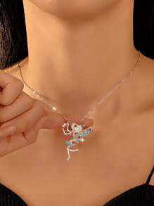 1 Peça Colar Pingente de Asas de Fada Elegante Embutido com Strass Colorido, Adequado para Uso Diário e Festas (Cor do Strass Aleatória)