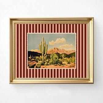 1pc Unframed Bohemian Desert Cactus Canvas Poster Print Minimalist Boho Striped Postcard Wall Art Aesthetic Decor Retro Painting For Apartment,Living Room,Bedroom,Modern Home Decoration