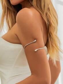 1pc European & American Design Lava Opening Arm Chain, Fashionable Liquid Flow Style Metal Arm Bracelet (Actual Shape Is Flat, Freely Adjustable)