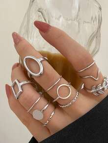 8/11/20/22/30pcs/Set,Heart, Wave Texture, Star Rhinestone Rings Set, Suitable For Women's Daily, Wedding, Party Wear, Gift For Friends And Family - Multicolor - View 7