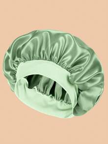 1 pieza Gorro de turbante de satén de color liso para mujer, adecuado para uso diario, gorro para dormir - Caqui - Ver 2