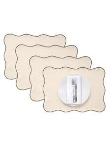 4pcs, Modern Solid Color Placemat Weaving Texture Composite Backing Scalloped Embroidery Edges Heat-Resistant Table Mat