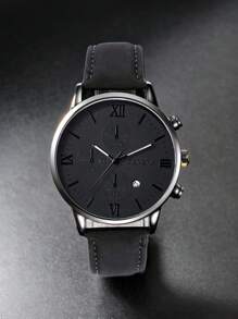 Herren Uhr mit Datumsanzeige, stilvolles rundes Zifferblatt, Quarzuhr mit Kunstlederarmband, geeignet für Party, Urlaub, Geburtstag oder als Geschenk für Bruder, perfektes Geschenk für Vater am Vatertag (ohne Verpackung)