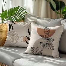 4 件套极简主义日常抽象叶子几何图案抱枕套，单面印花桃绒材质，45*45/50*50/40*40 厘米靠垫套适用于现代简约沙发客厅装饰、礼物、派对装饰 - 彩色 - 查看 6
