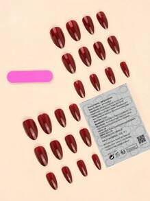 Agrega un toque de romance con 24 uñas postizas de color rojo vino con forma de almendra. Juego de uñas falsas de color rojo borgoña sólido de cobertura total para mujeres y niñas que incluye 1 hoja de adhesivos y 1 mini lima. Adecuado para fiestas, citas y uso diario en la oficina. Se envía pegamento de gelatina al azar.