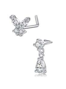 AVYRING 2 Peças 20g Brinco de Nariz Pendente em Formato de L Pendente para Mulheres, Brinco de Nariz de Aço Inoxidável com Flor de Zircônia Cúbica, Argola de Nariz Pendente, Joia de Piercing de Nariz