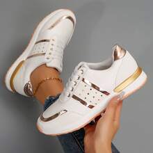 Women Sneakers Casual Comfortable Colorblock Design Non Slip Sole Sporty - trắng - Xem 3