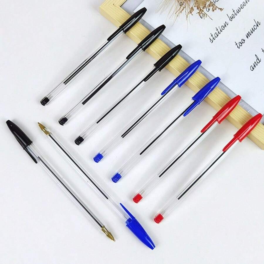 Paquete de 12 bolígrafos de tinta azul, roja y negra, punta media (1.0mm), material escolar