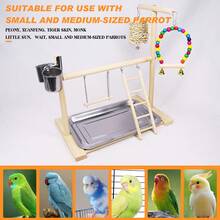 Small To Medium Wooden Parrot Perch Stand, Parrot Bird Toy Swing, Interactive Desktop Furniture For Long Tail Parrots With Feeding Cup, Chew & Climb Functionalities