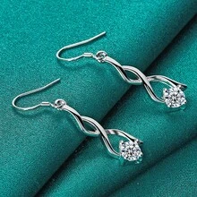 高品质耳环时尚珠宝优雅女士水晶耳坠圣诞礼物 - 銀色 - 查看 2