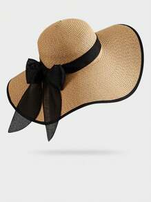 Chapeau de soleil à large bord pour femmes, chapeau de paille décontracté de plage pour les vacances, mode