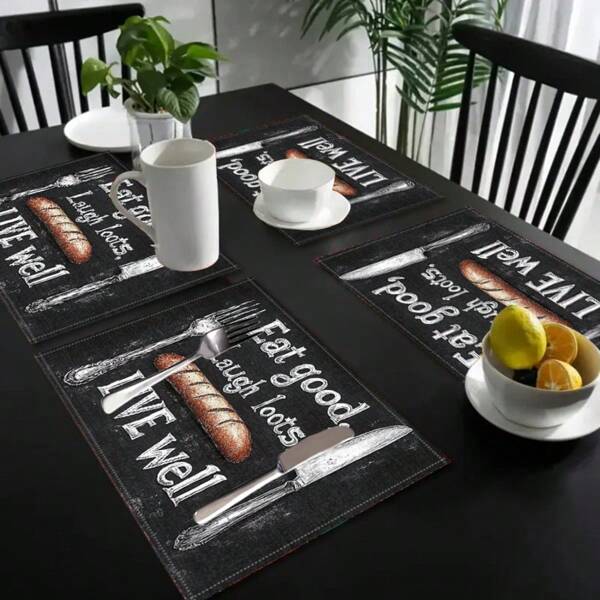 4pcs Inspirational Quotes & Phrases Placemats, Elegant & Simple Design, 17.72*11.82inch, Washable, Suitable For Holiday Meals, Parties, Kitchen & Dining Room Decor