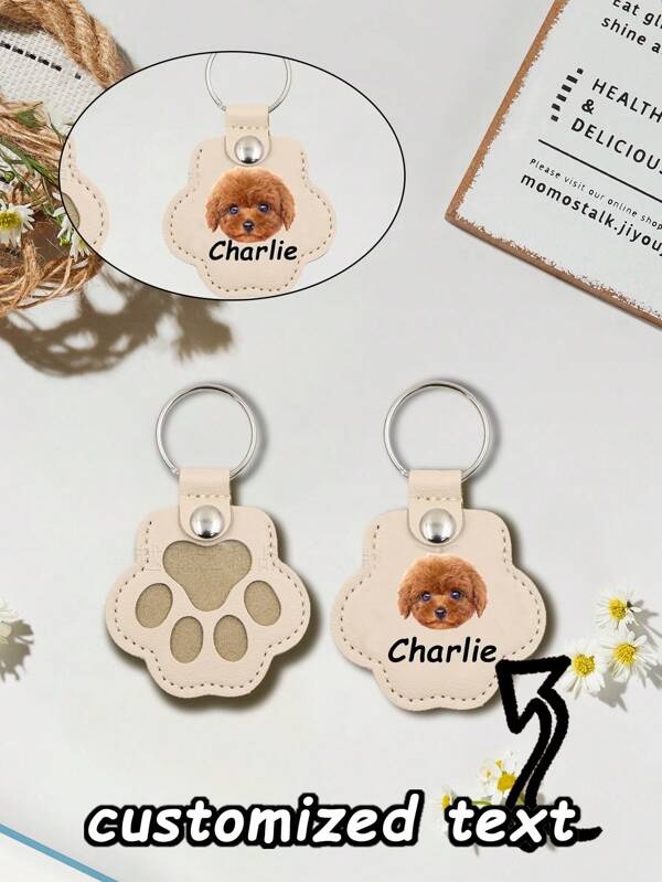Customized Leather Keychain; Pet Paw Print Leather Keychain; Single Sided Hollow Out, Visible Inside, Can Store Photos Or Small Cards; Personalized Text Customization; Fashion Keychain; Creative Leather Keychain.