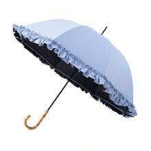 Black Rubber Lace Sun/Rain Umbrella, Straight Rod Bent Handle Sun/Rain Umbrella, Parasol