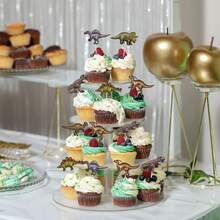 12 件恐龙纸杯蛋糕装饰、咆哮恐龙纸杯蛋糕签、恐龙主题生日派对蛋糕装饰品