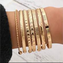 7-Piece Set With Open Bracelet, Six-Pointed Star, Diamond Pattern And Exaggerated Personality - 金色 - 查看 8