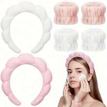 Faixa de cabeça macia e absorvente com pulseira para mulheres - Conjunto de faixa de cabeça para maquiagem e cuidados com a pele, adequado para mulheres, macio e absorvente, antiderrapante, elástico para lavagem do rosto, esportes, beleza diária, faixa de cabelo, remoção de maquiagem de volta às aulas - Preto - Ver 4