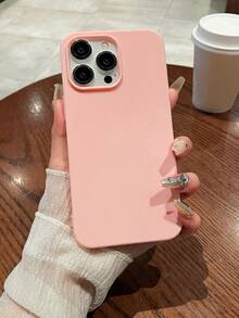 Solid Color Minimalist Soft Silicone Phone Case, Compatible With IPhone 13, 14, 15, 16, Pro, Pro Max, Plus - Pink - View 2